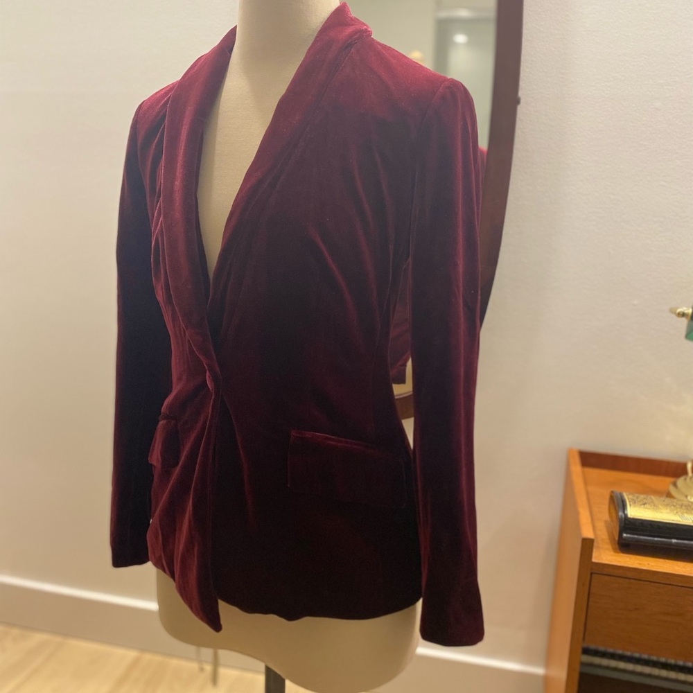 INC International Concepts Velvet Blazer in Deep Burgundy